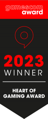 Ein Banner, welches zeigt, dass GAME:IN 2023 den HEART OF GAMING gamescom award gewonnen hat.